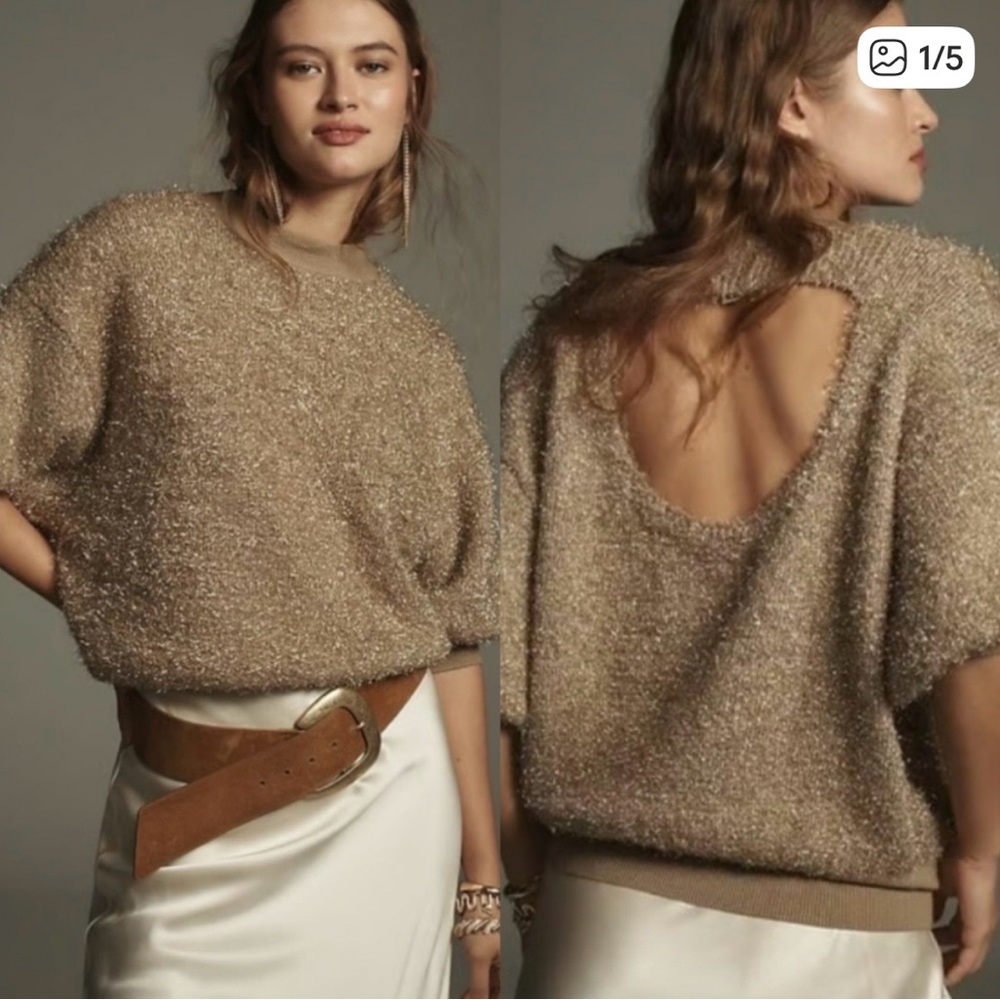 Anthropologie Maeve Violeta Gold Sparkle Top - Sz Medium